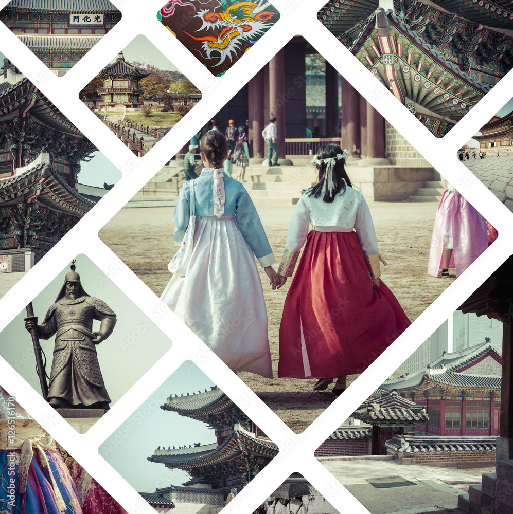 Fototapeta premium Kolaż zdjęć z Seulu (Korea Południowa) - tło podróży (my