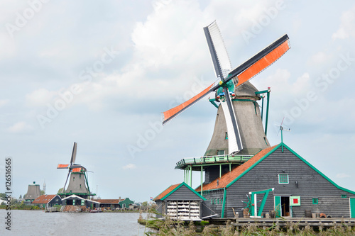 Windmills in villlage Zaanse Schans  Holland