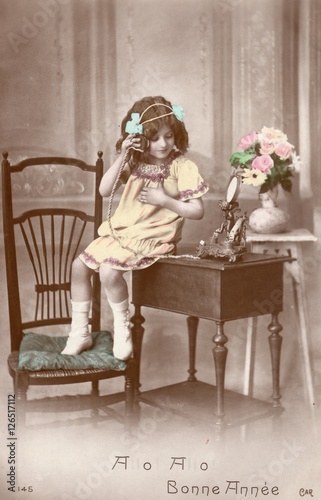 French antique vintage postcard little girl.