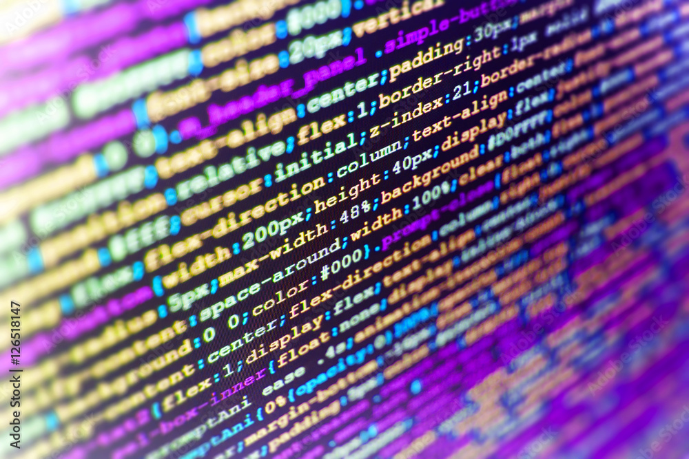 HTML website structure. Javascript functions, variables, objects. Abstract  source code background. Desktop PC monitor photo. Writing programming code  on laptop. Binary digits code editing. Stock Photo | Adobe Stock