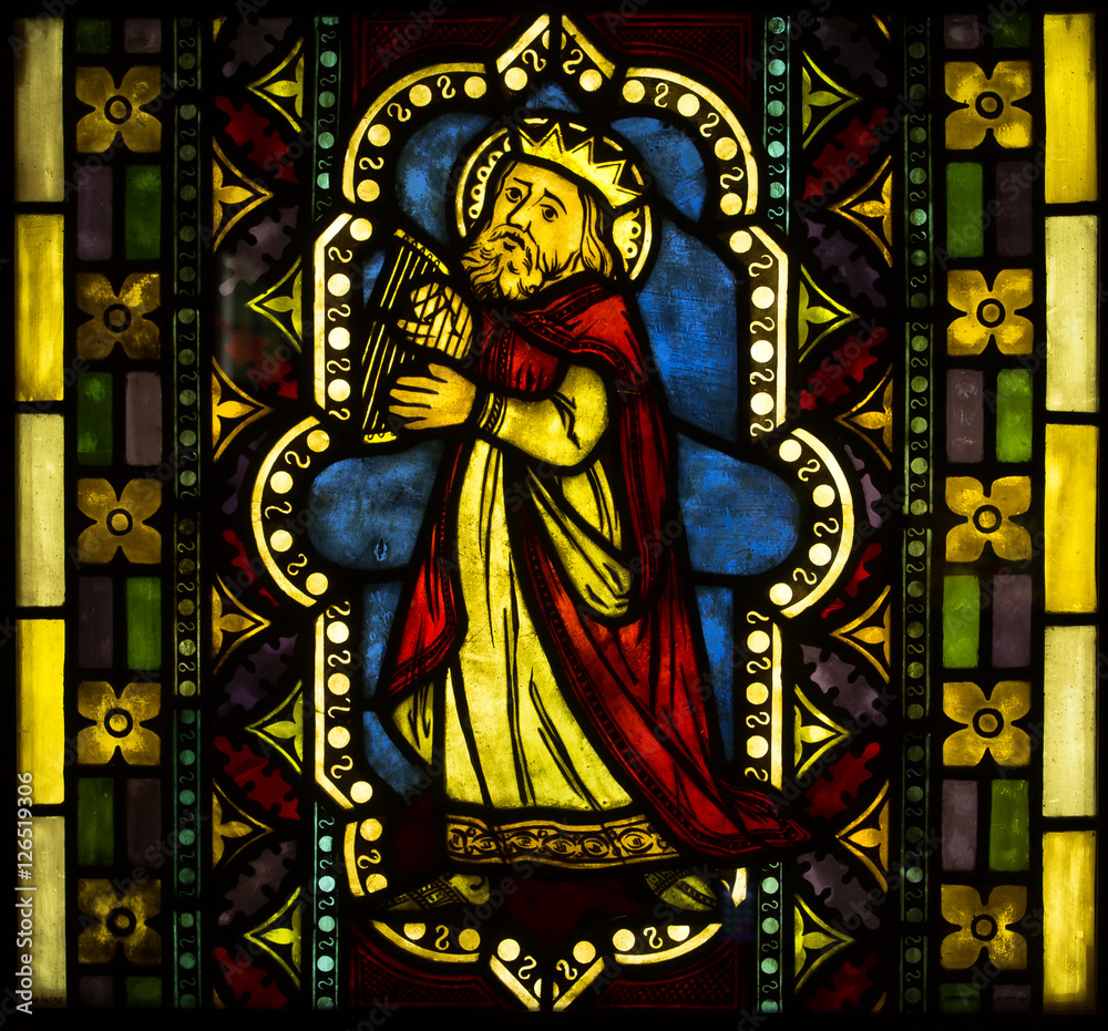 Fototapeta premium bright colorful stained glass, scenes from the life of Jesus, images of the apostles, saints and the figures from the Old Testament., Exposure stained glass, The Castle Museum in Malbork 24 May 2014