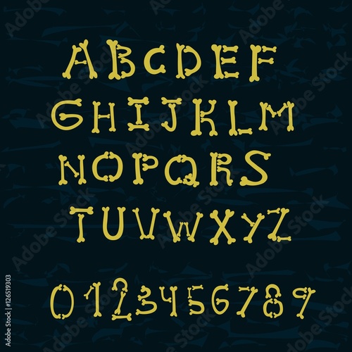 Set of the hand drawn doodle bones letters with numerals