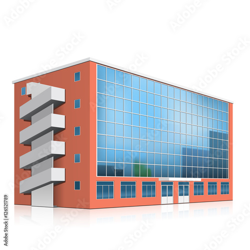 office building with an entrance and reflection