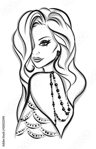 Beautiful woman silhouette with long hair