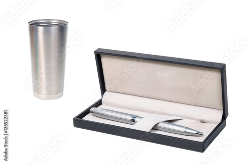 Luxury pen box set with single stainless bottle