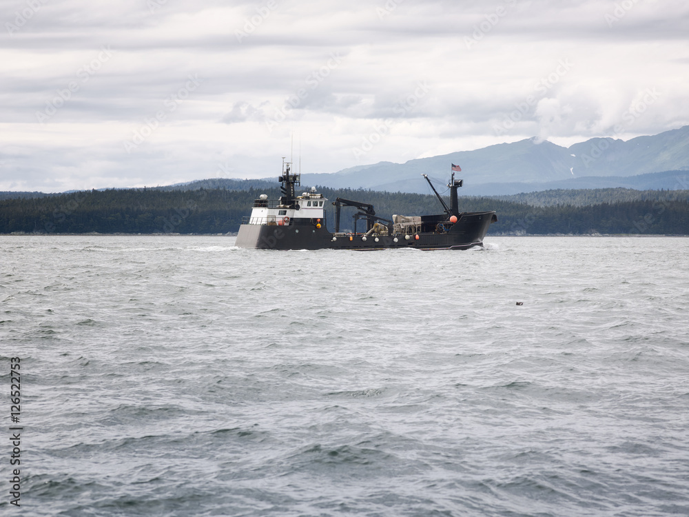 Commercial crab fishing vessel near Juneau, Alaska