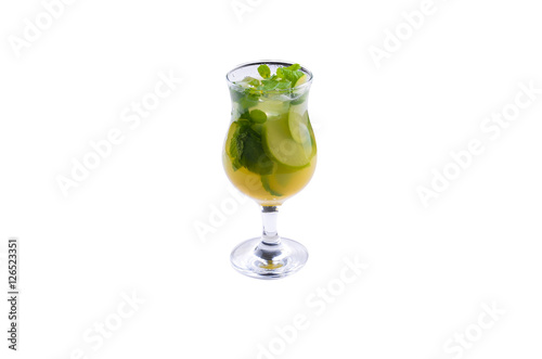 Drink with mint and lime and mind in a glass of refreshing drink