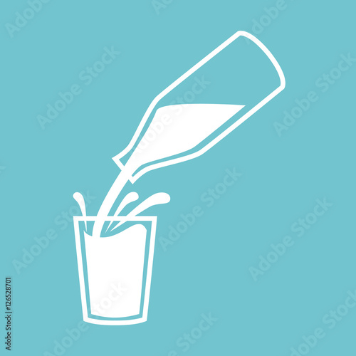 Natural milk symbol or logo. Milk pouring from a bottle with splashes in glass