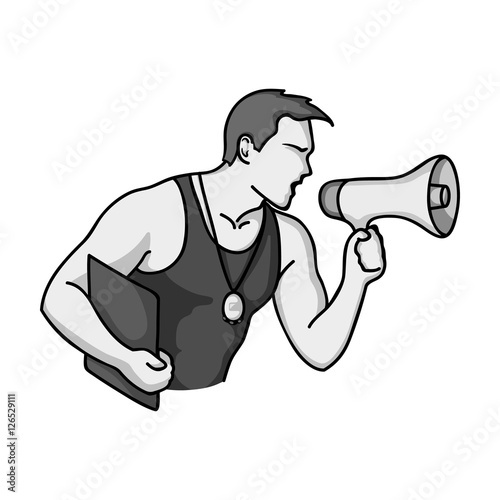 Personal trainer icon in monochrome style isolated on white background. Sport and fitness symbol stock vector illustration.