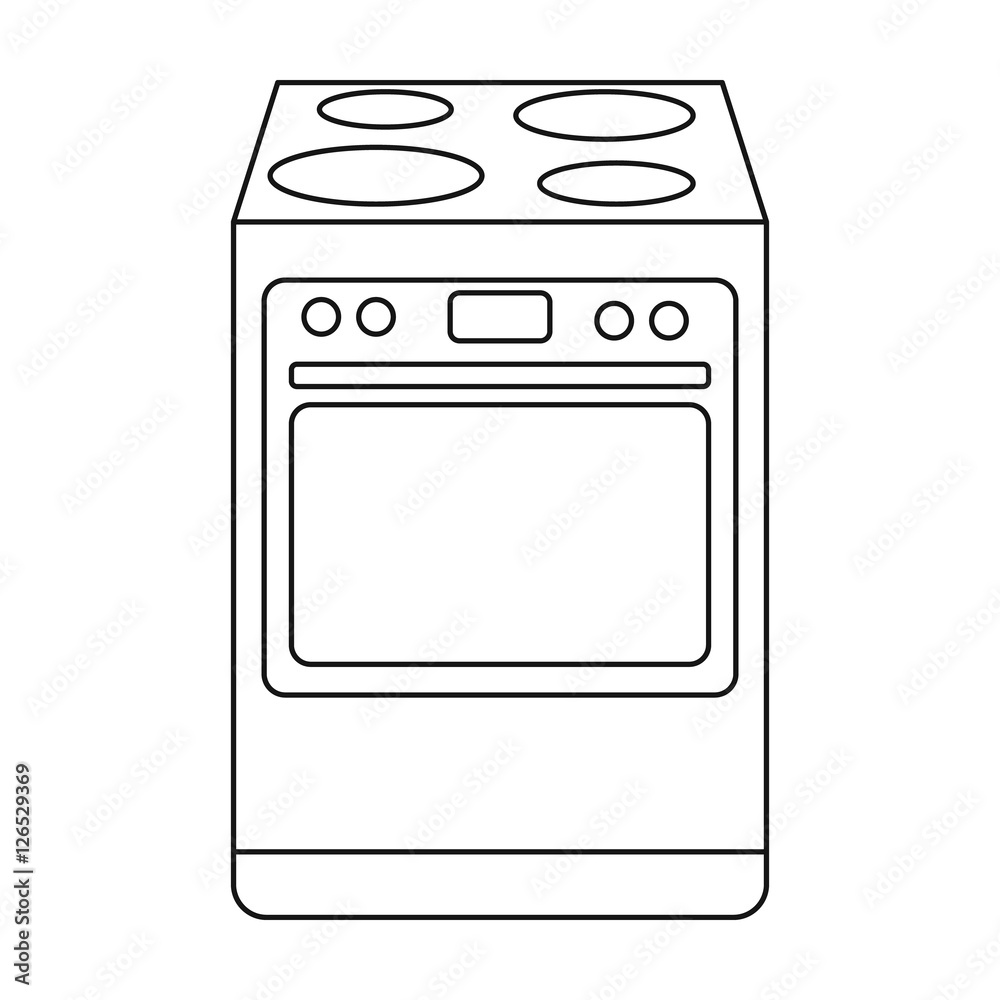 Kitchen stove icon in outline style isolated on white background