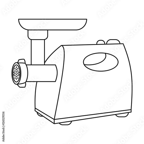 Electical meat grinder icon in outline style isolated on white background. Kitchen symbol stock vector illustration.