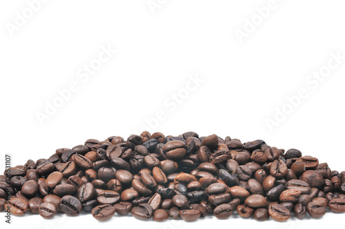 Coffee bean stack on white background