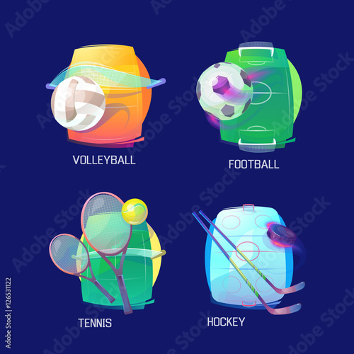 Sport logo of hockey, tennis, soccer, volleyball