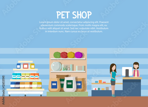 Pet store or shop interior with woman shopping