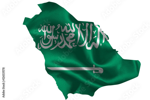 Obraz na płótnie Map of Saudi Arabia with national flag on fabric surface. w salonie