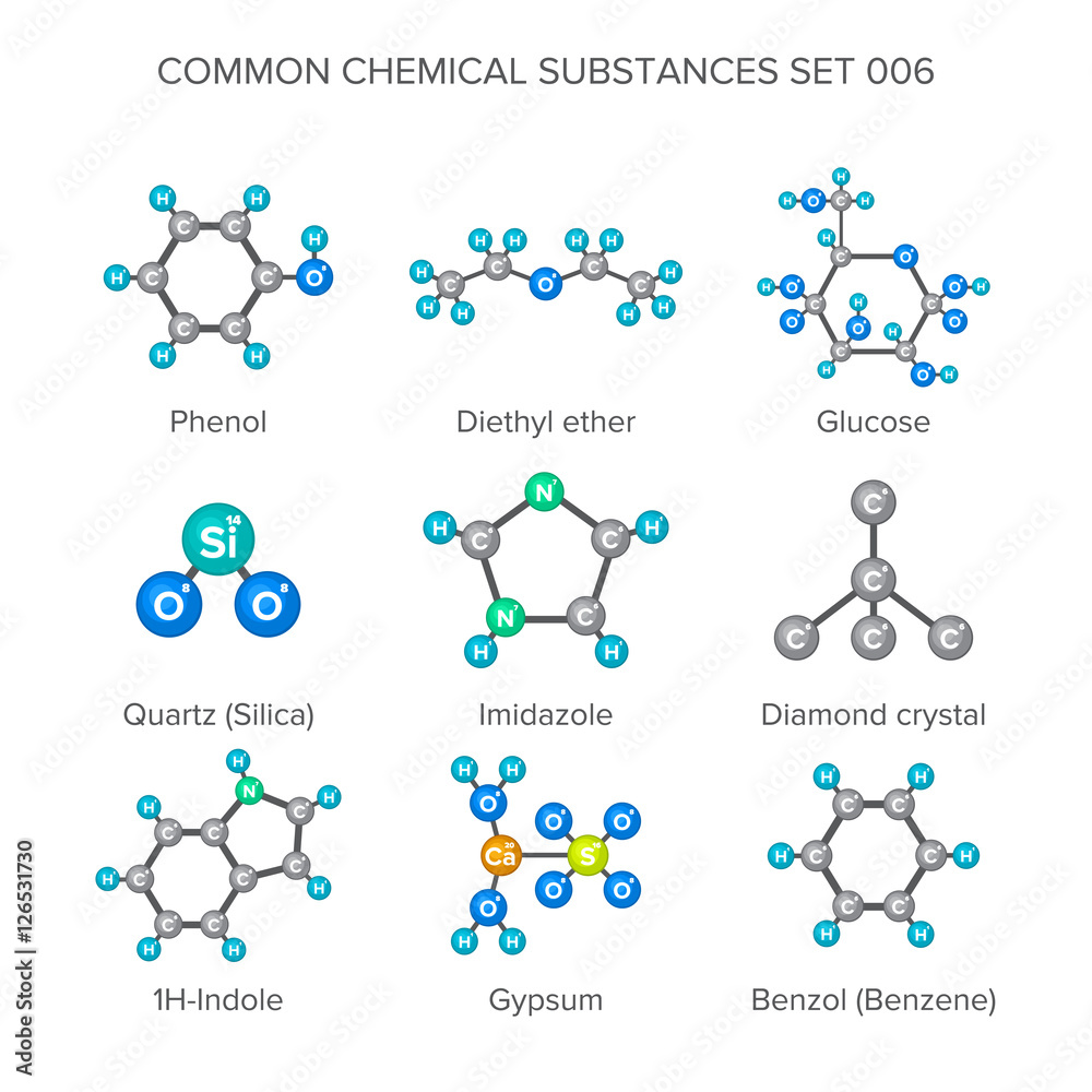 Vector molecular structures of chemical substances isolated on white ...