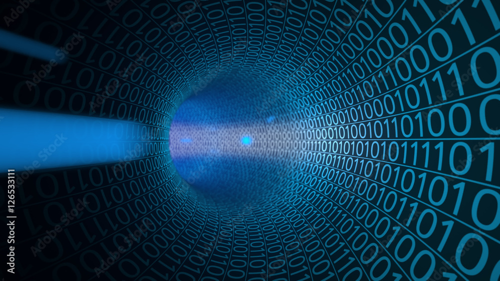 POV flight through abstract blue tunnel made with zeros and ones. Hi ...