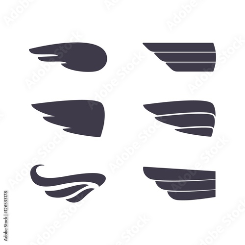 Set of vector silhouettes wings.