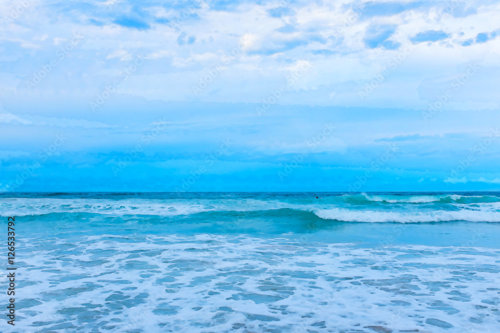 Fototapeta premium Abstract watercolor painting blur blue sea for background.
