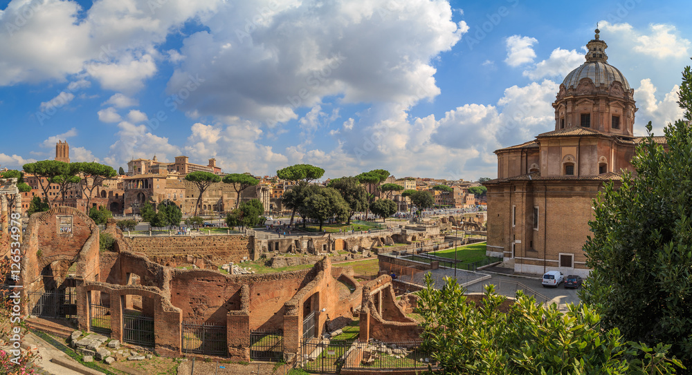 The Roman Forum, the Church of St. Luke and the remains of ancient buildings