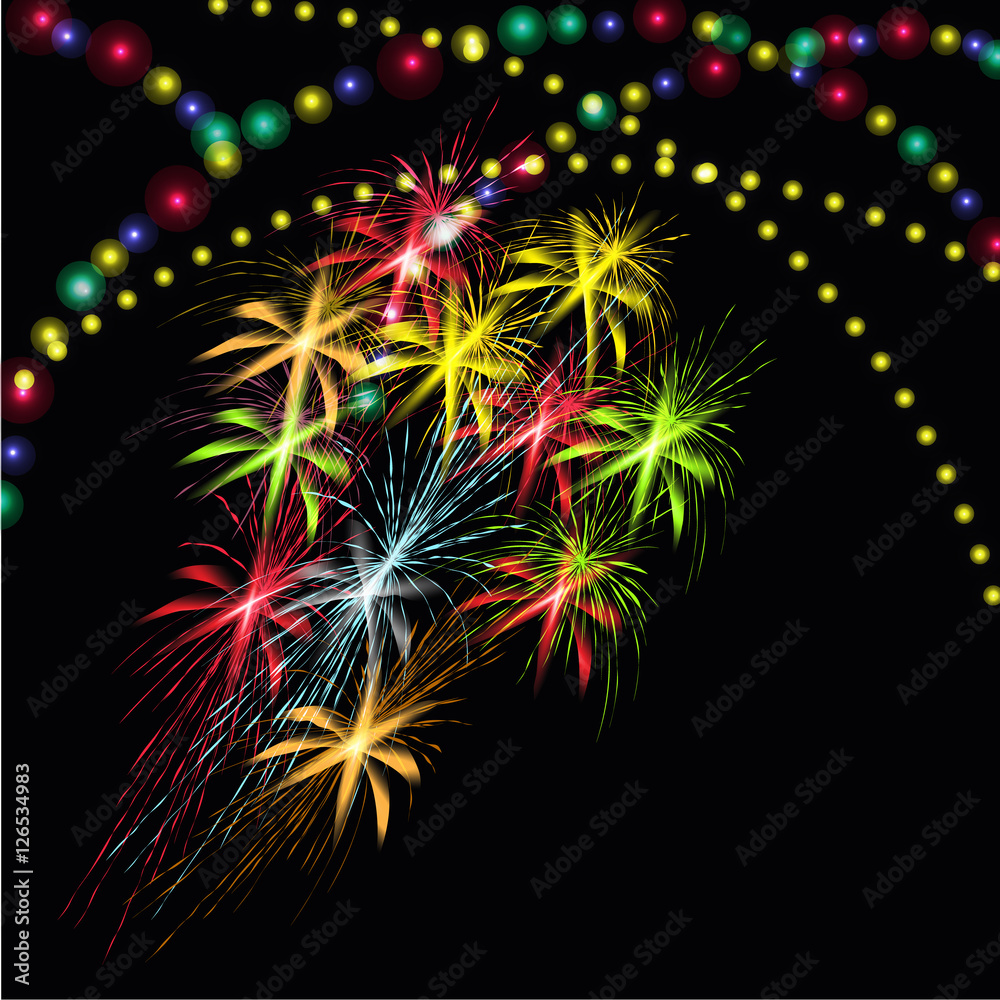 Greeting card. Fireworks. Bright lights illustration Greeting card. Fireworks. Bright lights illustration