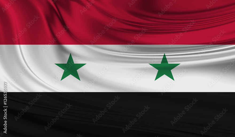 National waving flag of Syria on a silk drape National waving flag of Syria on a silk drape