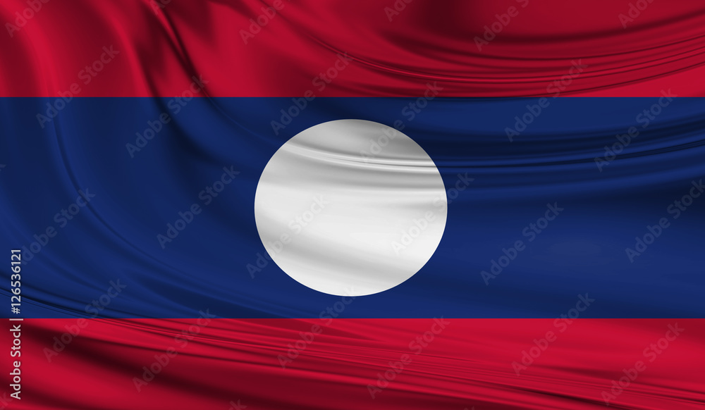 National waving flag of Laos on a silk drape National waving flag of Laos on a silk drape