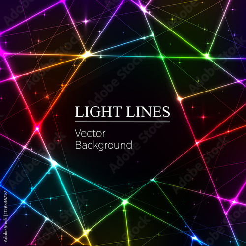 Colored random laser beams on dark background. Place for your t