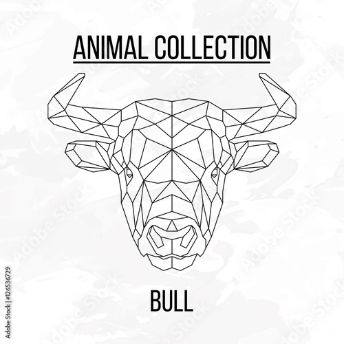 Bull head geometric lines silhouette isolated on white background vintage design element