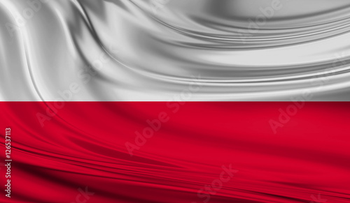National waving flag of Poland on a silk drape
