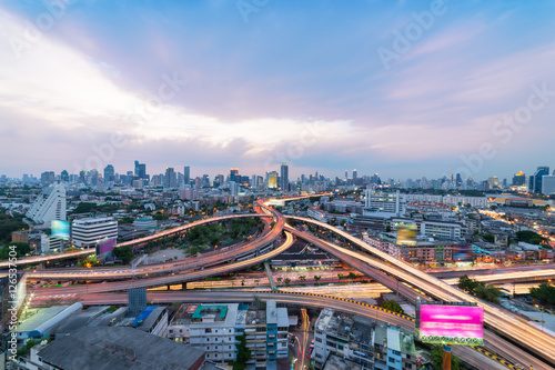 Bangkok cityscape. Traffic on the freeway in the business distri