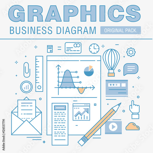 Business graphics of modern office industry. Thin line diagram concept. Statistic creative and infographics finance elements. Slim vector stroke pictogram for web design.