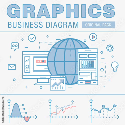 Business graphics of modern office industry. Thin line diagram concept. Statistic creative and infographics finance elements. Slim vector stroke pictogram for web design.