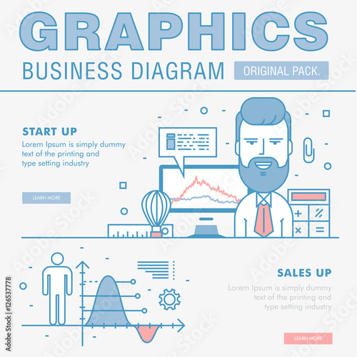 Business graphics of modern office industry. Thin line diagram concept. Statistic creative and infographics finance elements. Slim vector stroke pictogram for web design.