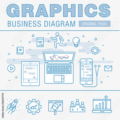 Business graphics of modern office industry. Thin line diagram concept. Statistic creative and infographics finance elements. Slim vector stroke pictogram for web design.