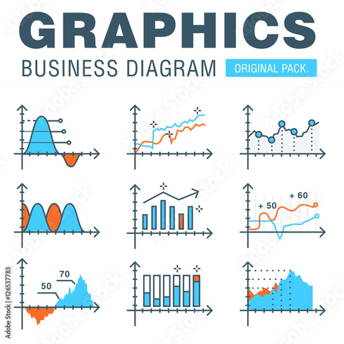Business graphics of modern office industry. Thin line diagram concept. Statistic creative and infographics finance elements. Slim vector stroke pictogram for web design.