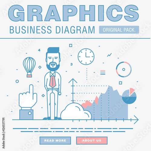 Business graphics of modern office industry. Thin line diagram concept. Statistic creative and infographics finance elements. Slim vector stroke pictogram for web design.
