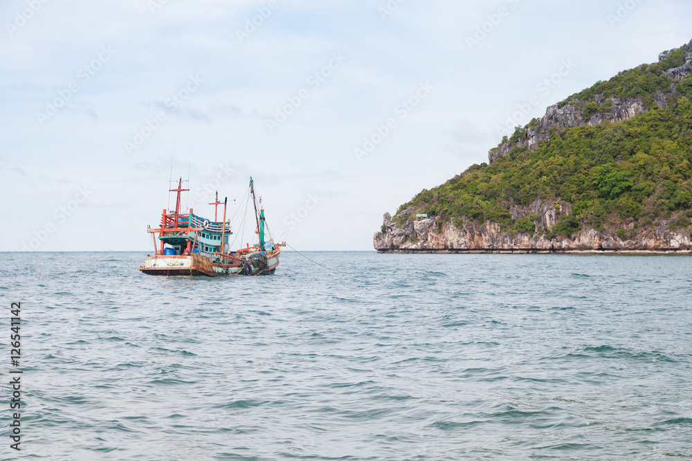 Fishing boat on gulf of Thailand, Surat Thani, Thailand.