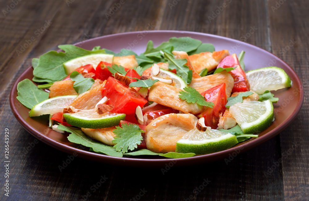 Chicken salad with tomatoes, arugula Chicken salad with tomatoes, arugula