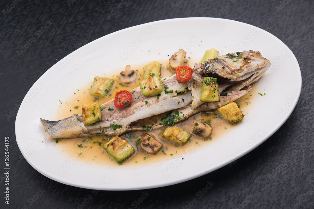 baked fish with grilled vegetables baked fish with grilled vegetables