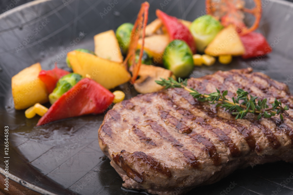 steak on pan steak on pan