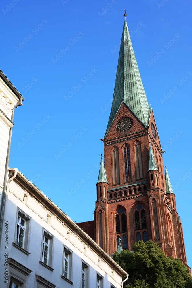Tower Schwerin Cathedral in Schwerin, Mecklenburg Vorpommern Germany 