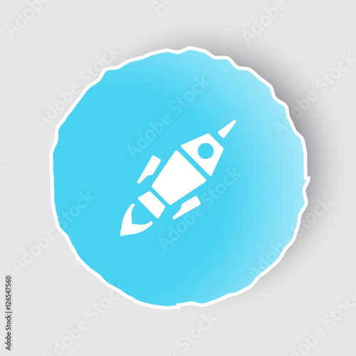 Blue app button with Rocket Launch icon on white.
