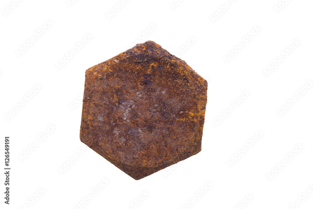 Close up old and rusty nut or screw head, include clipping path Close up old and rusty nut or screw head, include clipping path