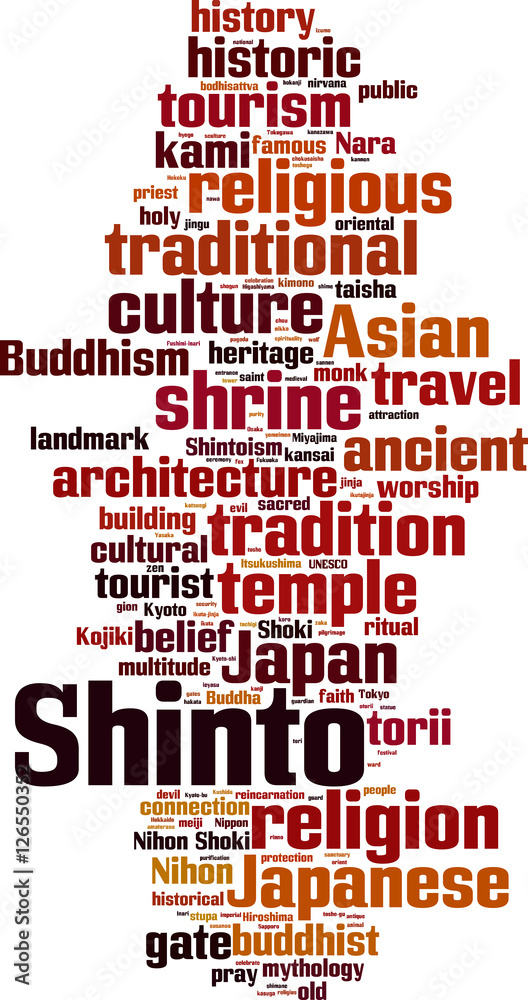 Obraz premium Shinto word cloud concept. Vector illustration