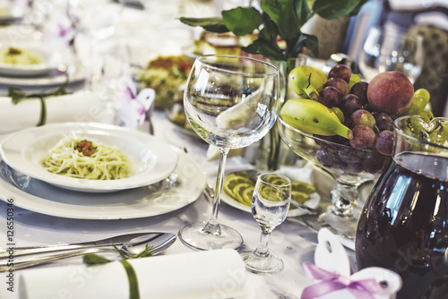 close up on Wedding table setting, vintage effect