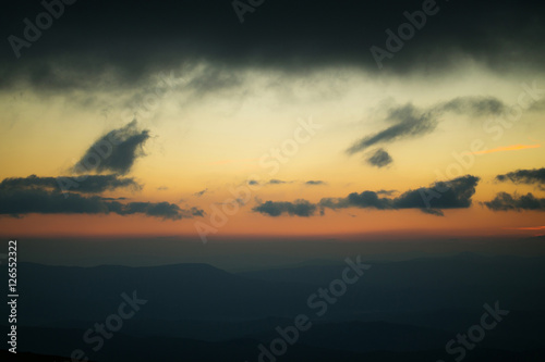 Beautiful mountain peaks with sunset © Volodymyr