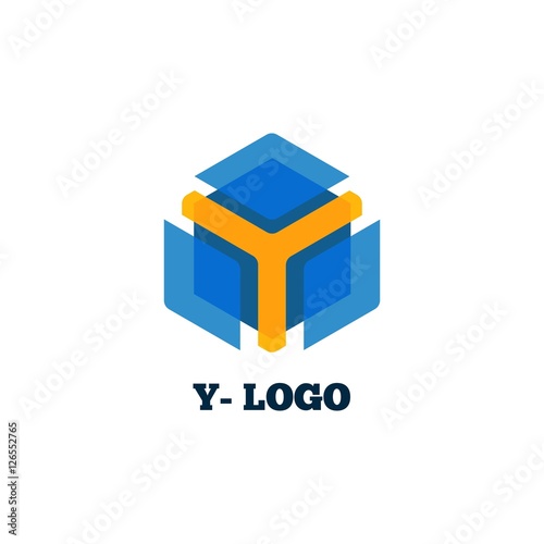Yellow y letter with blue box logo