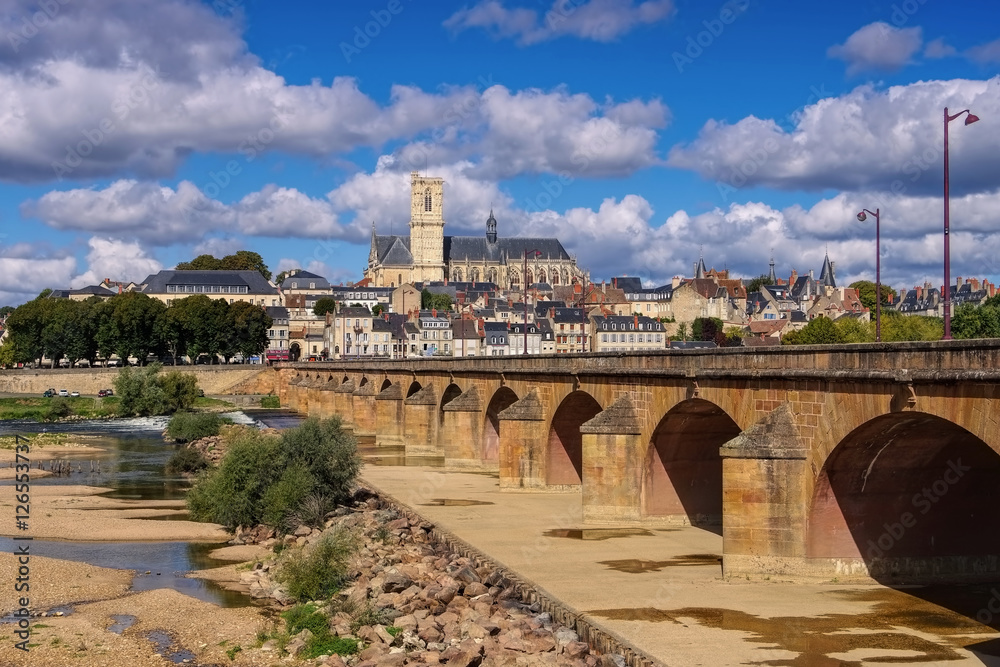 Nevers - Nevers in Burgundy, cathedral and river Loire