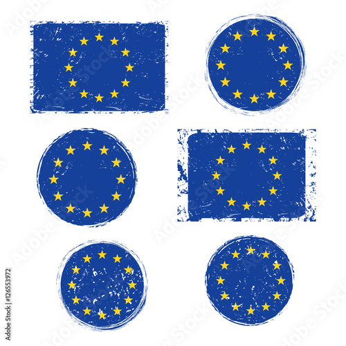 European Union grunge flag set isolated on white background, vector illustration.
